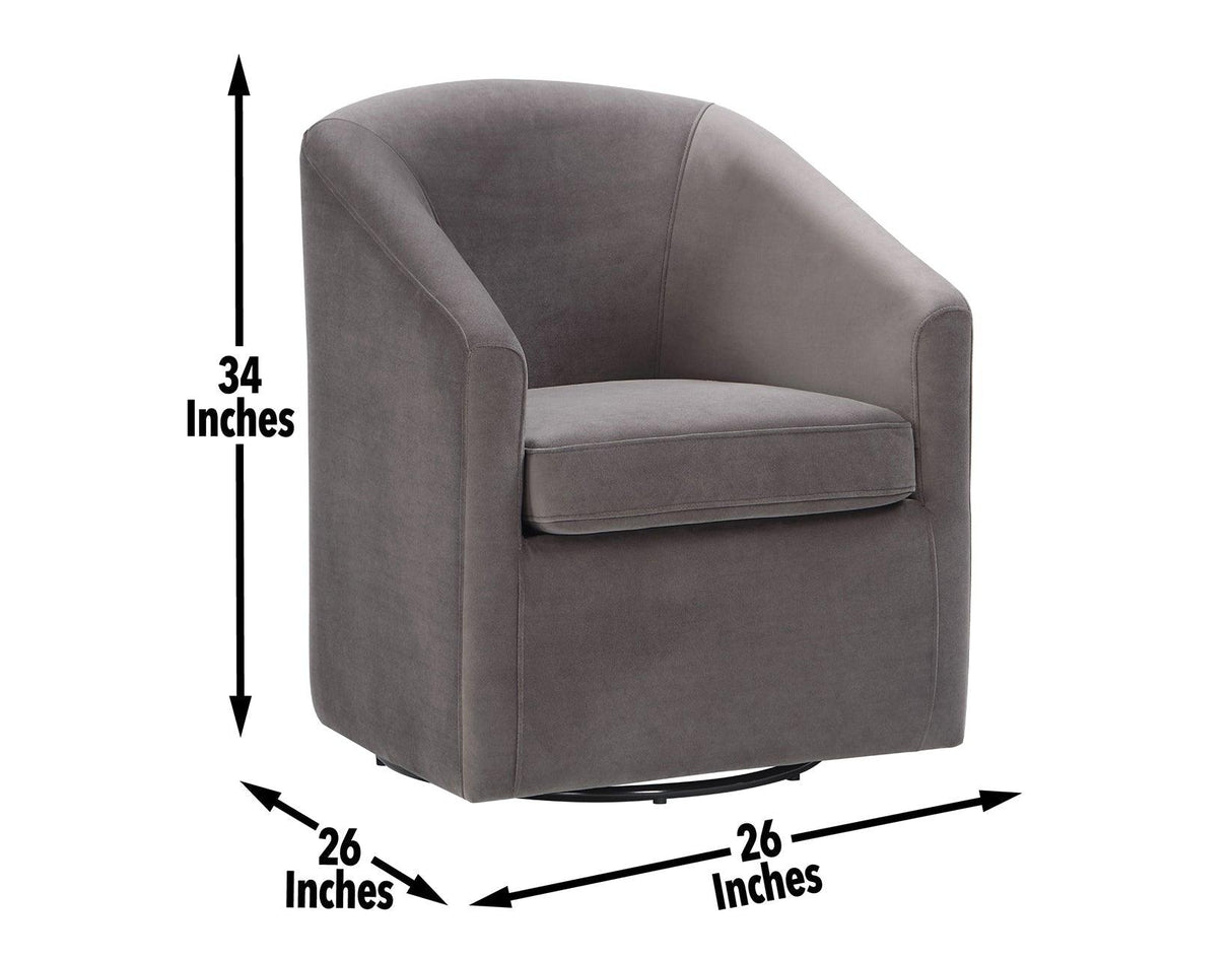 Arlo Fog Velvet Upholstered Swivel Barrel Chair by Steve Silver at Eve Furniture