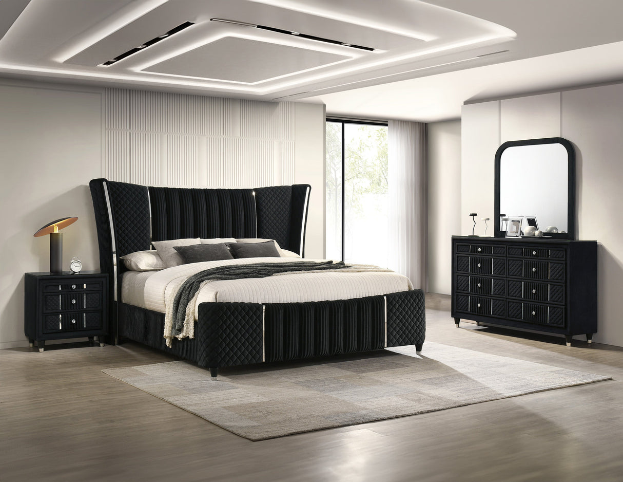 Armany Black Upholstered Wingback Panel Bedroom Set by Crownmark at Eve Furniture
