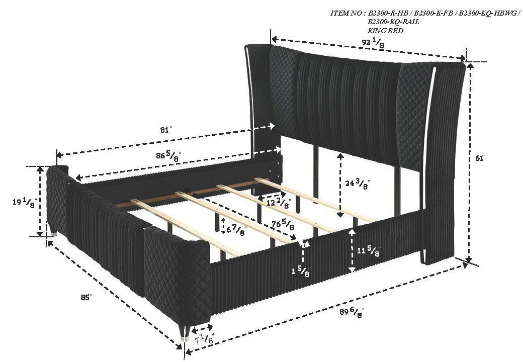 Armany Black Upholstered Wingback Panel Bedroom Set by Crownmark at Eve Furniture