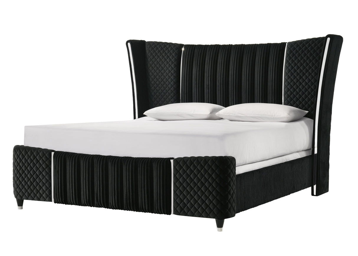 Armany Black Upholstered Wingback Panel King Bed by Crown Mark at Eve Furniture