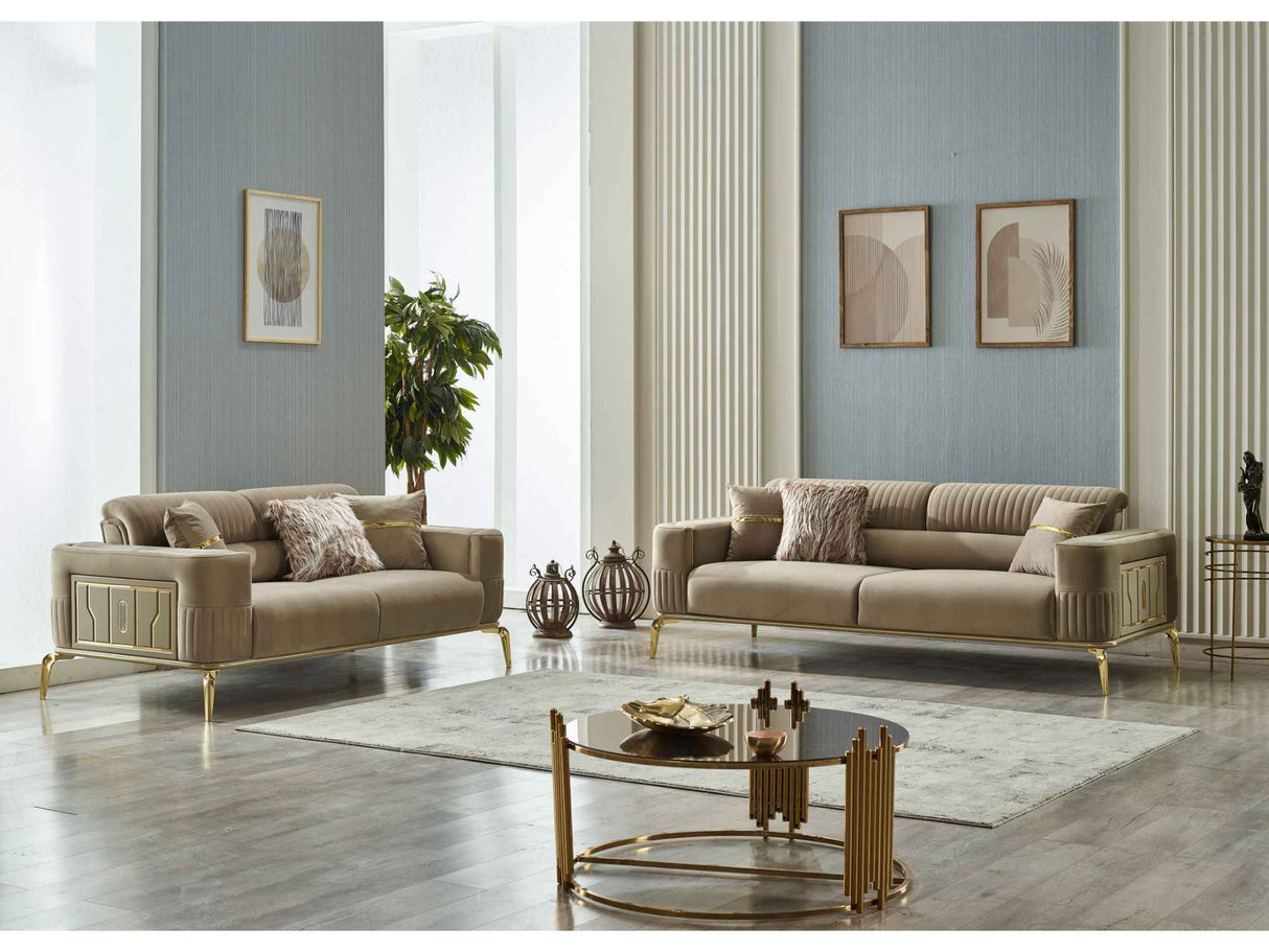 Armoni Convertible Loveseat With Gold Legs Beige by Furnia at Eve Furniture