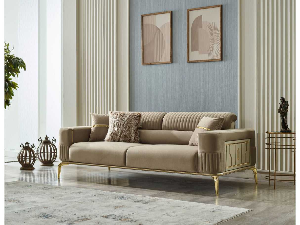Armoni Convertible Sofa Beige With Gold Legs by Furnia at Eve Furniture