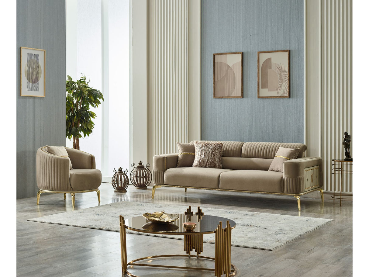 Armoni Convertible Sofa Beige With Gold Legs by Furnia at Eve Furniture