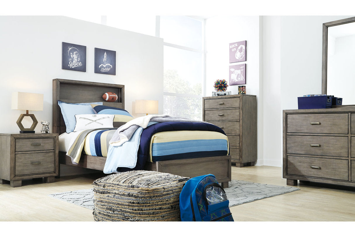 Arnett Gray Twin Bookcase Panel Bed by Ashley at Eve Furniture