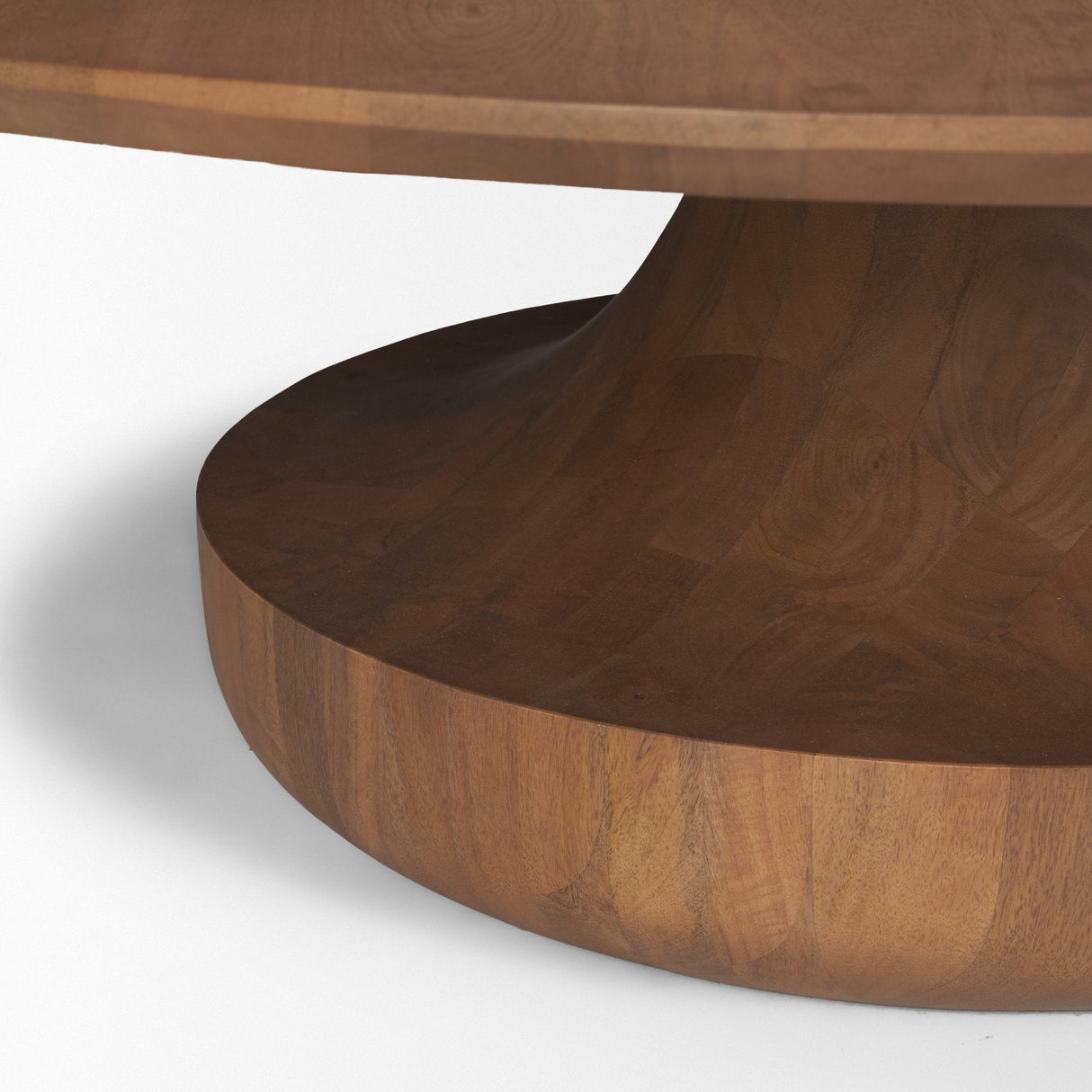 Arno Warm Mid-Brown Wood Sculptural Round Coffee Table by Mercana at Eve Furniture
