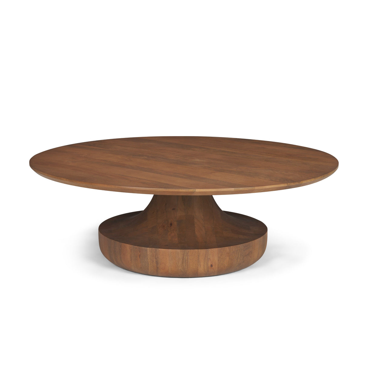 Arno Warm Mid-Brown Wood Sculptural Round Coffee Table by Mercana at Eve Furniture