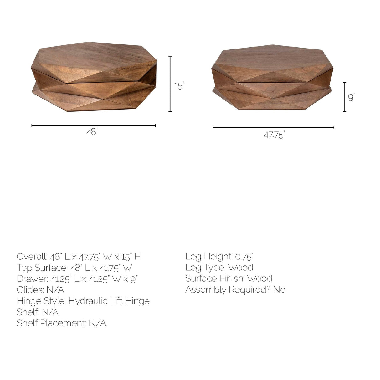 Arreto 48" Hexagonal Hinged Solid Wood Top and Base Coffee Table by Mercana at Eve Furniture