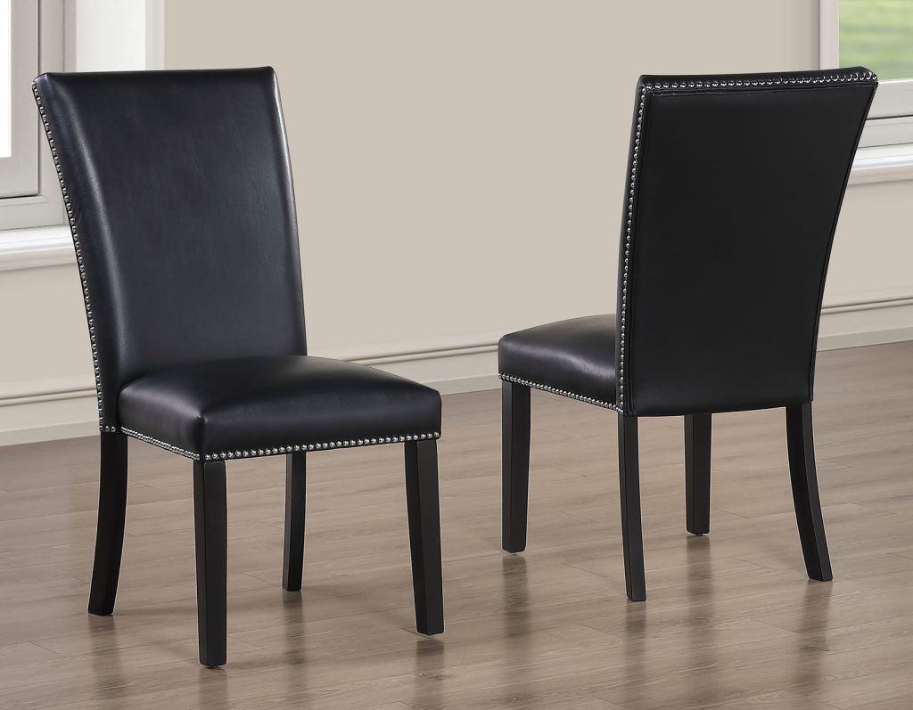 Artemis 5 Piece 70″ Rect White Marble Table, Black Finish w/4 Black Vegan Leather Chairs by Steve Silver at Eve Furniture