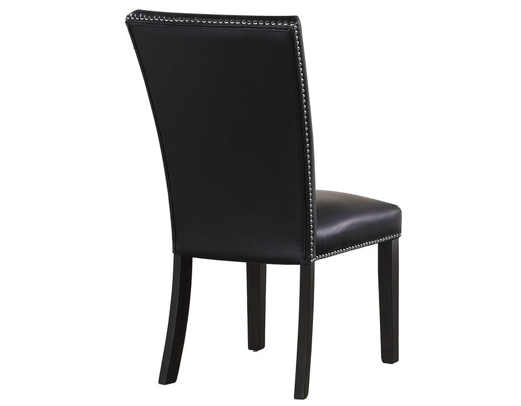Artemis 5 Piece 70″ Rect White Marble Table, Black Finish w/4 Black Vegan Leather Chairs by Steve Silver at Eve Furniture