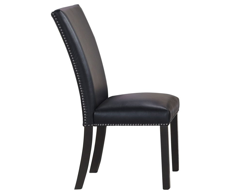 Artemis 5 Piece 70″ Rect White Marble Table, Black Finish w/4 Black Vegan Leather Chairs by Steve Silver at Eve Furniture