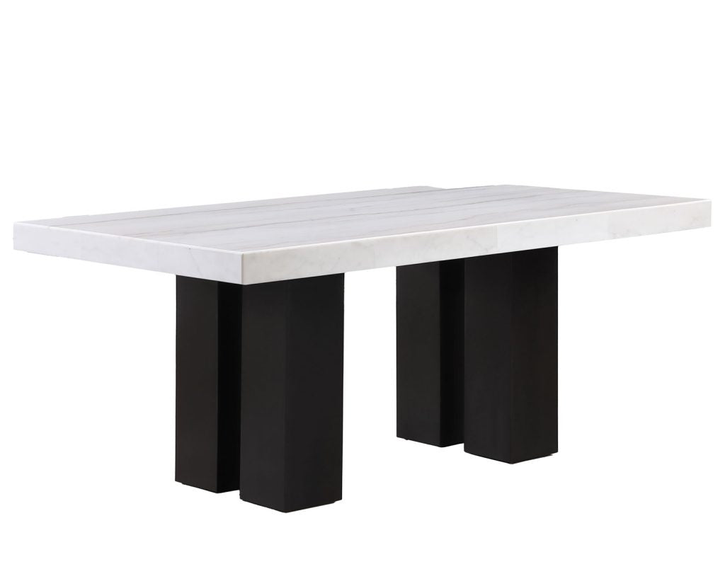 Artemis 5 Piece 70″ Rect White Marble Table, Black Finish w/4 Gray Chenille Chairs by Steve Silver at Eve Furniture
