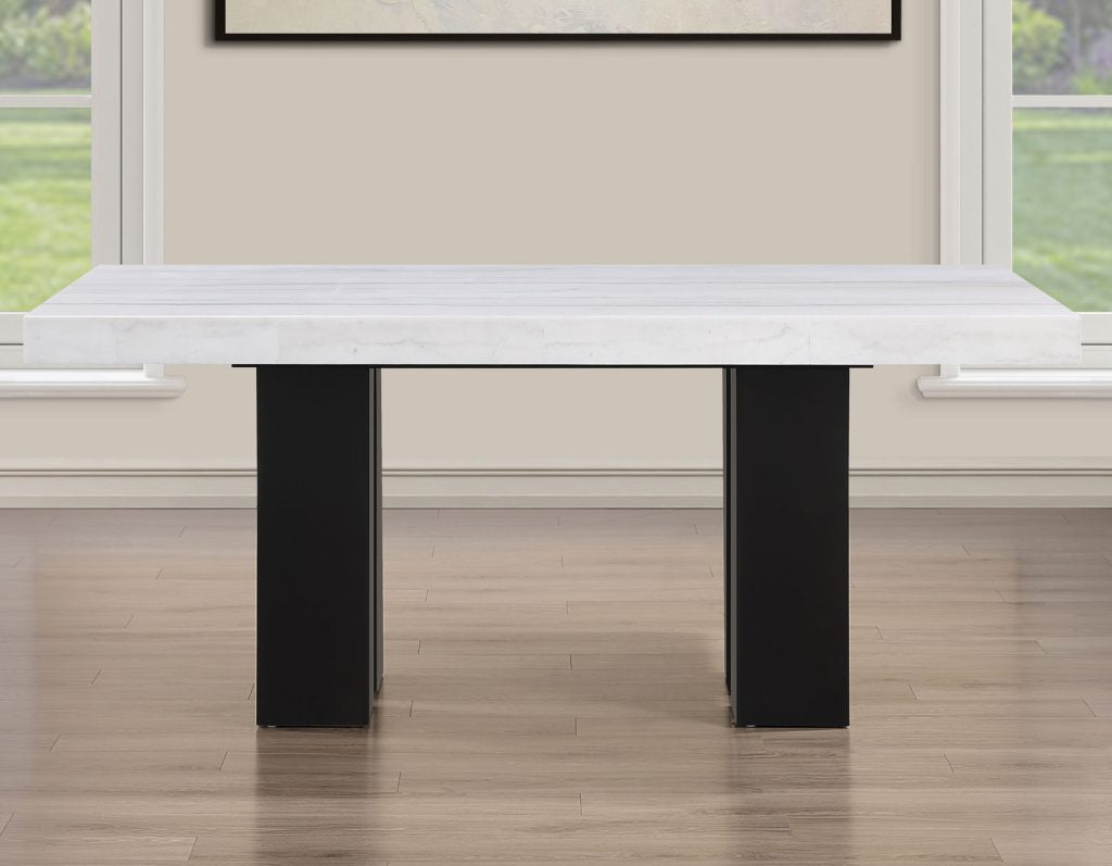 Artemis 5 Piece 70″ Rect White Marble Table, Black Finish w/4 Gray Chenille Chairs by Steve Silver at Eve Furniture