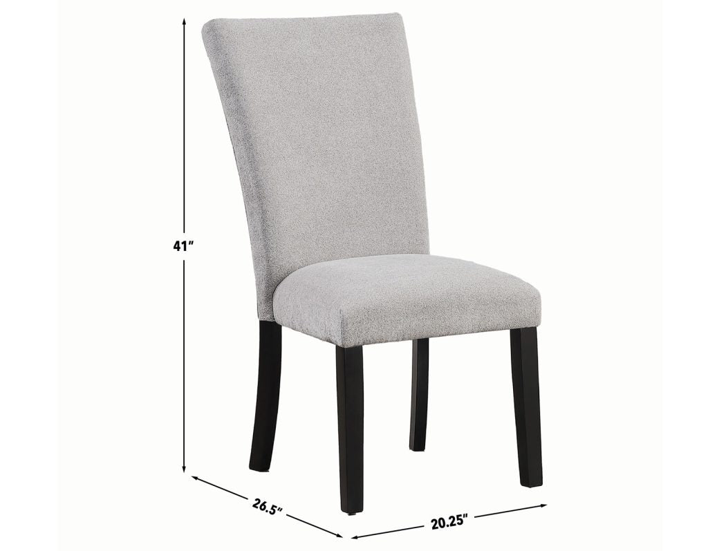 Artemis 5 Piece 70″ Rectangular Gray Marble Table, Black Finish with 4 Gray Chenille Chairs by Steve Silver at Eve Furniture