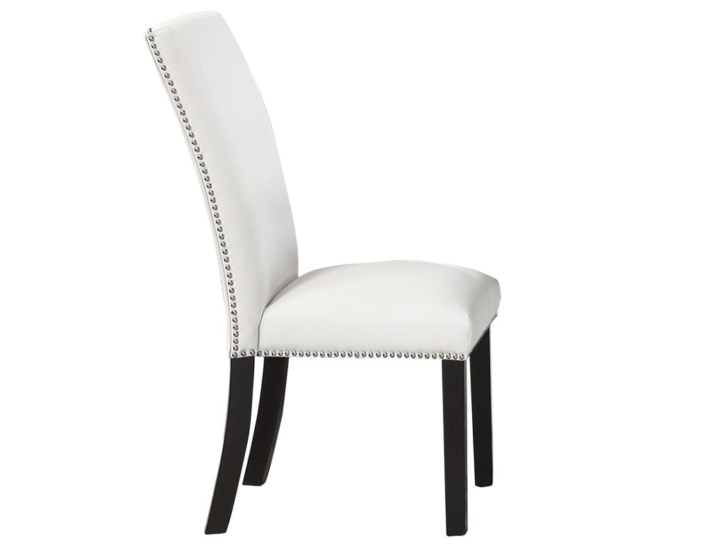 Artemis 5-Piece Dining Room Set 70″ Rect Gray Marble Table, Black Finish w/4 White Vegan Leather Chairs by Steve Silver at Eve Furniture