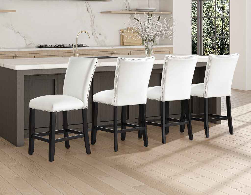 Artemis White Vegan Leather 24″ Counter Stool by Steve Silver at Eve Furniture