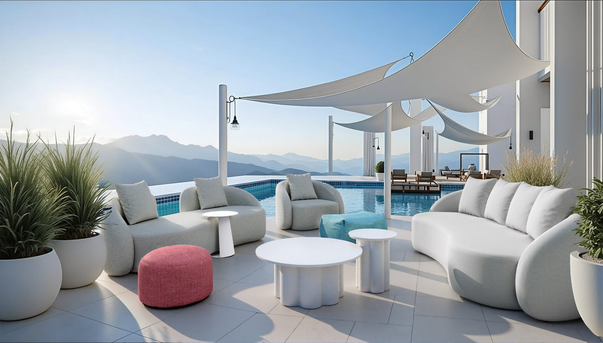 Aruz Red Outdoor Ottoman by Zuomod at Eve Furniture