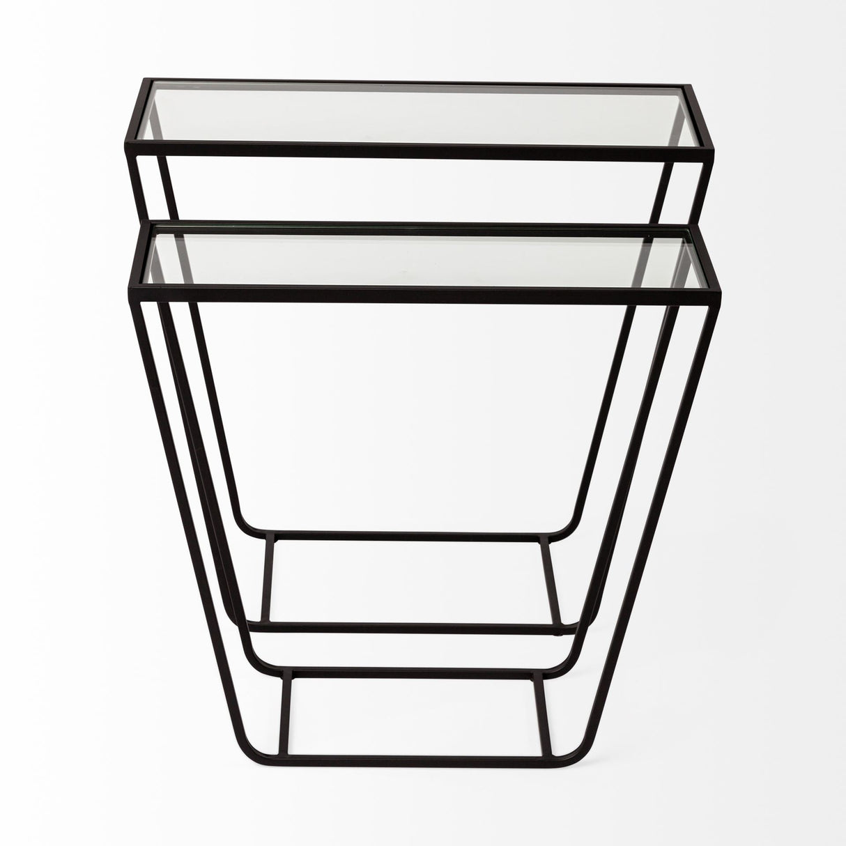 Arya (Set of 2) 24L x 10W Black Rectangular Glass Top Iron Frame Accent Table by Mercana at Eve Furniture