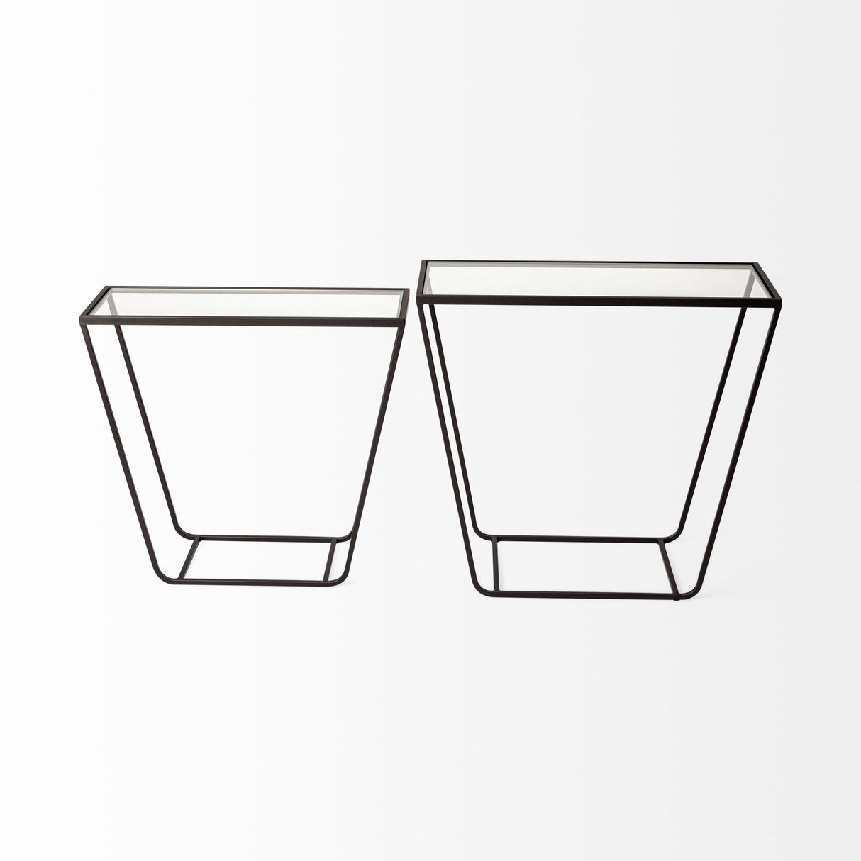 Arya (Set of 2) 24L x 10W Black Rectangular Glass Top Iron Frame Accent Table by Mercana at Eve Furniture