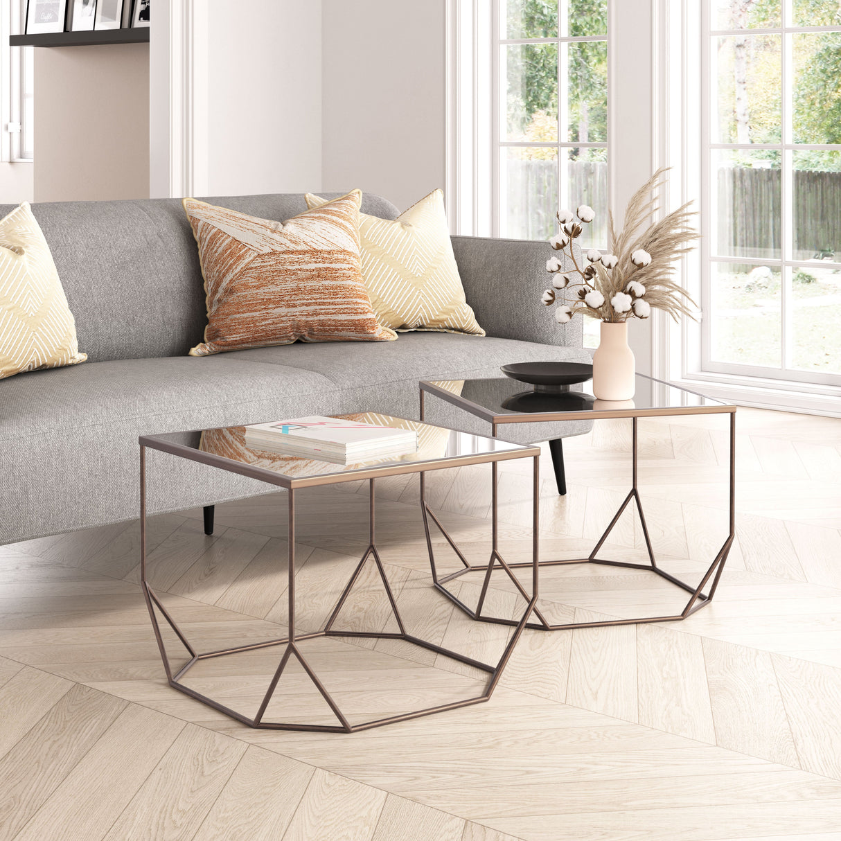 Arzon Bronze Coffee Table Set (2-Piece) by Zuomod at Eve Furniture