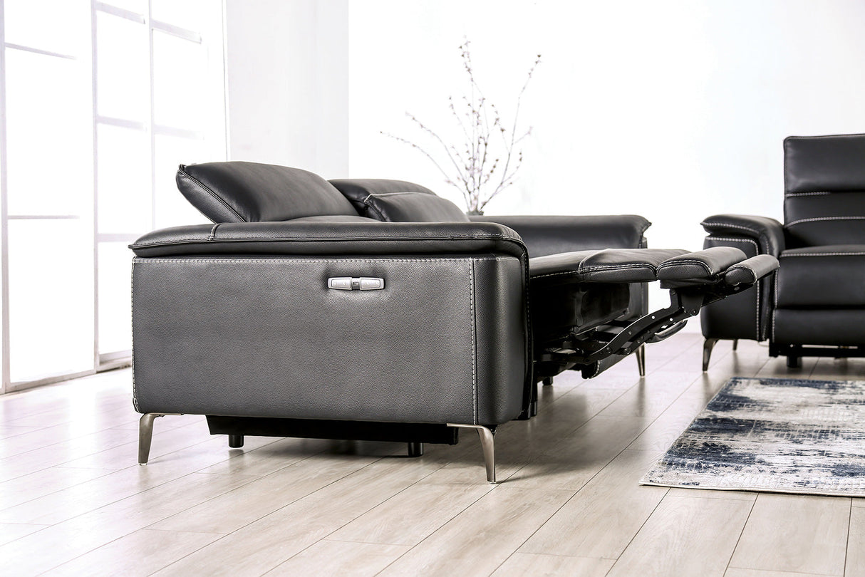 Ascona Black Leatherette Power Reclining Sofa & Loveseat by Furniture of America at Eve Furniture