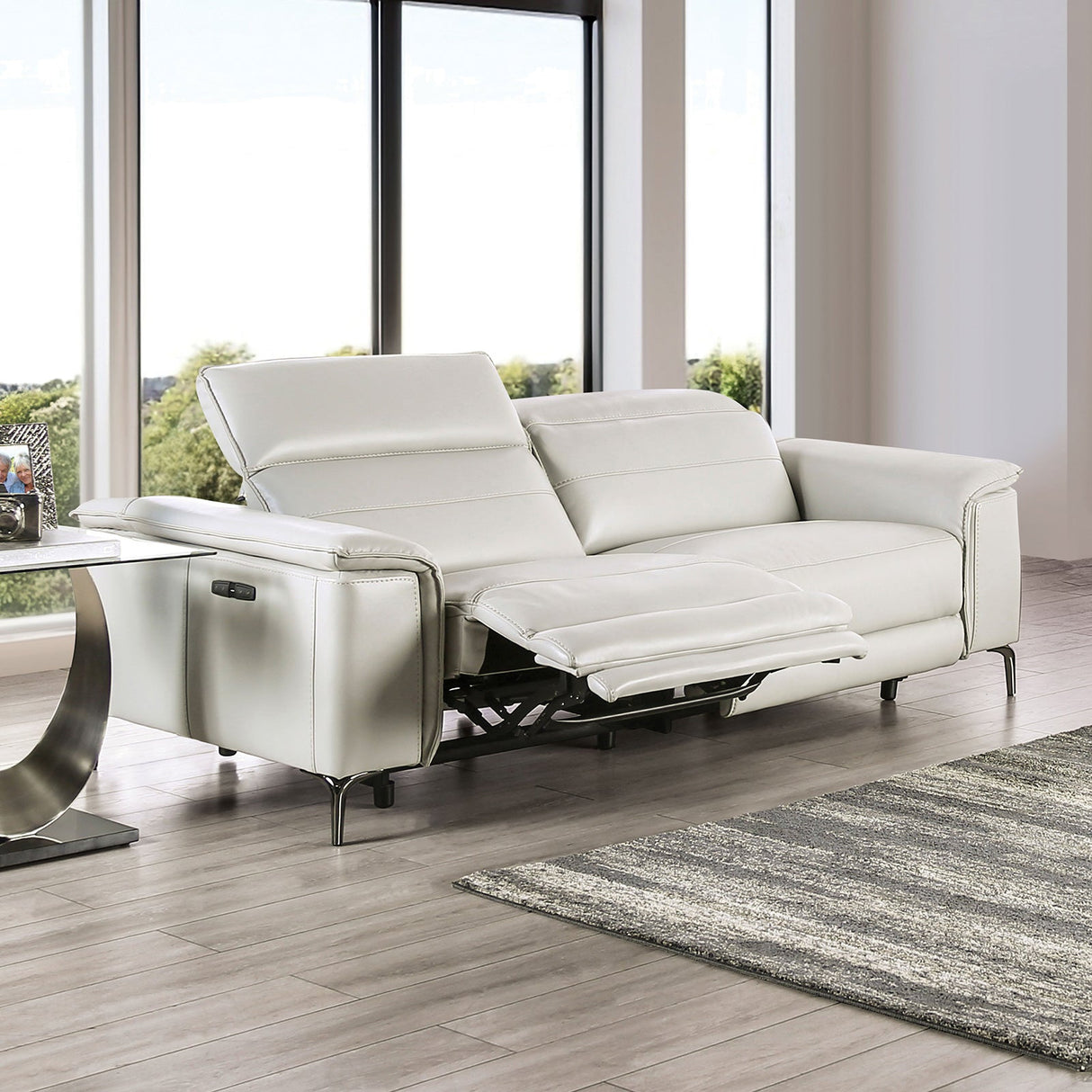 Ascona Light Taupe Leatherette Power Reclining Sofa & Loveseat by Furniture of America at Eve Furniture