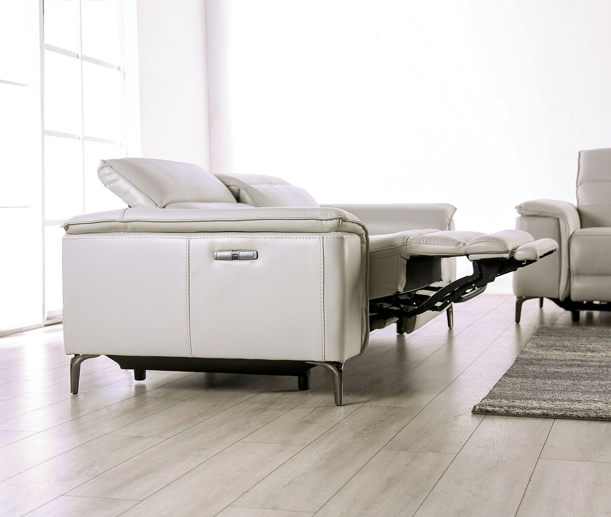 Ascona Light Taupe Leatherette Power Reclining Sofa & Loveseat by Furniture of America at Eve Furniture