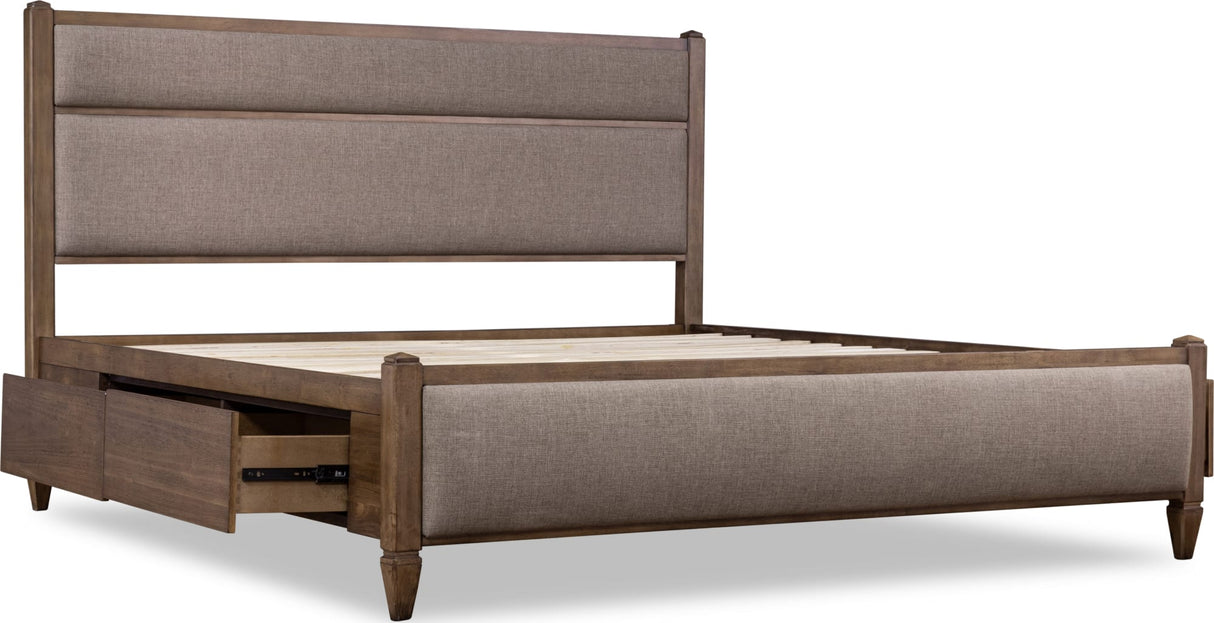 Ascott Mulch/Pecan Pie King Upholstered Storage Bed by Modus Furniture at Eve Furniture