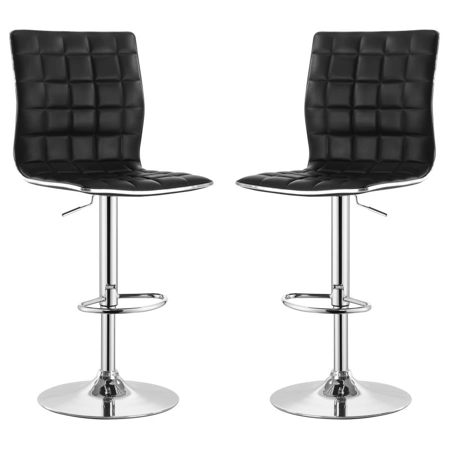 Ashbury Black/Chrome Upholstered Adjustable Bar Stools, Set of 2 by Coaster at Eve Furniture