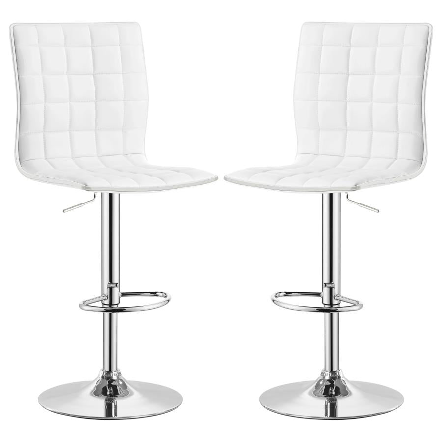 Ashbury White/Chrome Upholstered Adjustable Bar Stools, Set of 2 by Coaster at Eve Furniture