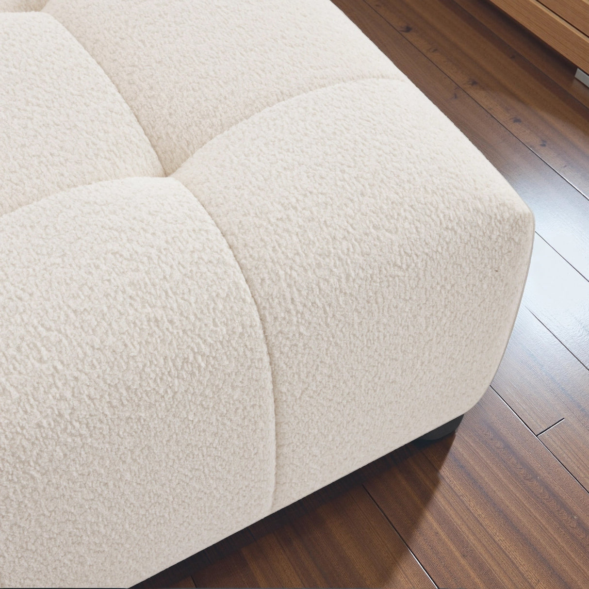 Kaynes Chic Tufted Ivory Boucle Ottoman by Ashcroft Imports at Eve Furniture