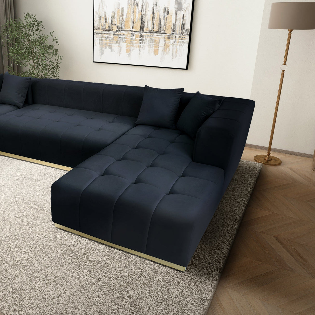 Nolan U-Shape Black Velvet Corner Sofa by Ashcroft Imports at Eve Furniture