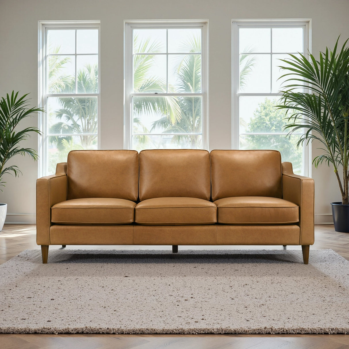 Cooper Mid Century Modern Tan Leather Sofa by Ashcroft Imports at Eve Furniture