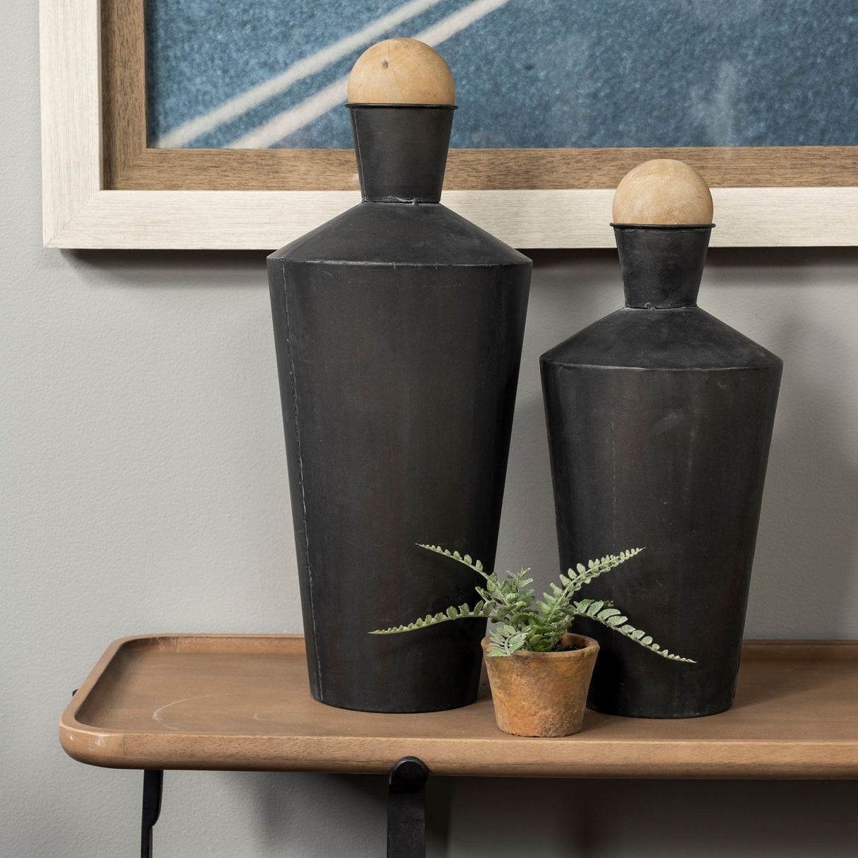 Asher Set of Two Black Metal Urns by Mercana at Eve Furniture