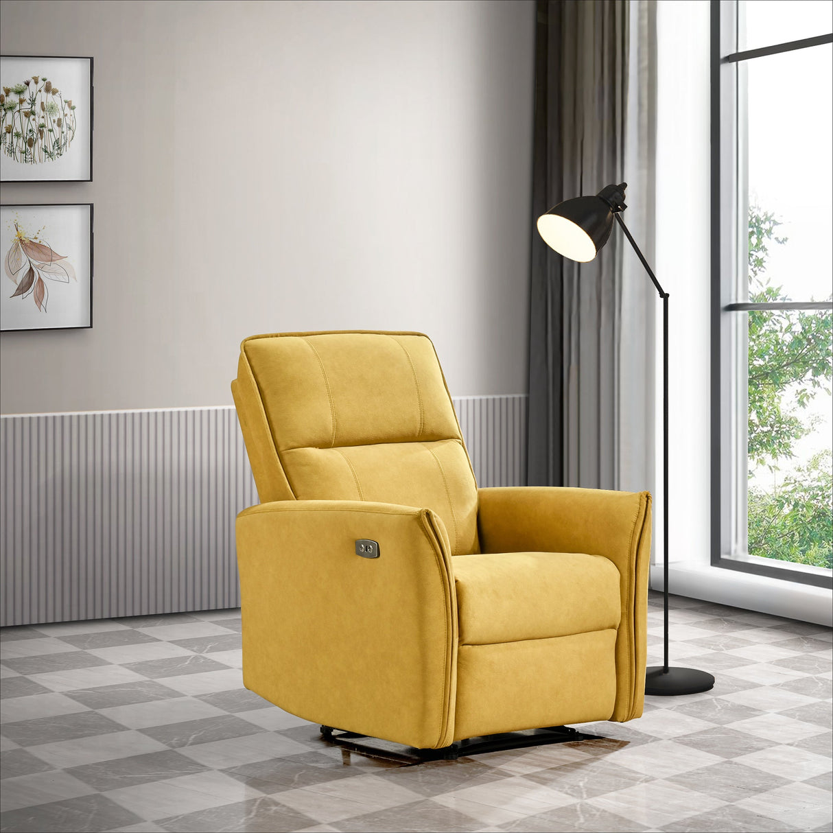 Asheville Dark Yellow Suede Recliner Chair by Ashcroft Furniture at Eve Furniture
