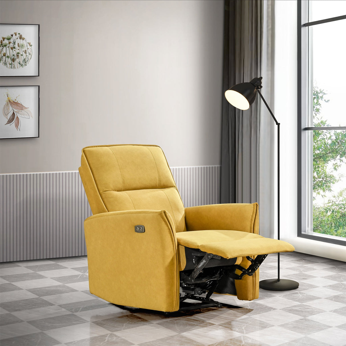 Asheville Dark Yellow Suede Recliner Chair by Ashcroft Furniture at Eve Furniture