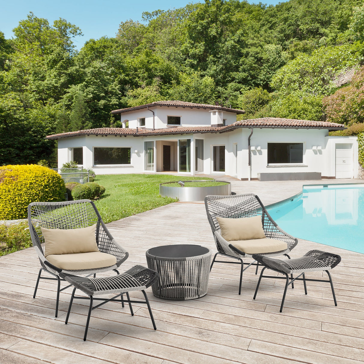 Ashland 3-Piece Patio Conversation Set with Foot Ottomans in Cream by Manhattan Comfort at Eve Furniture