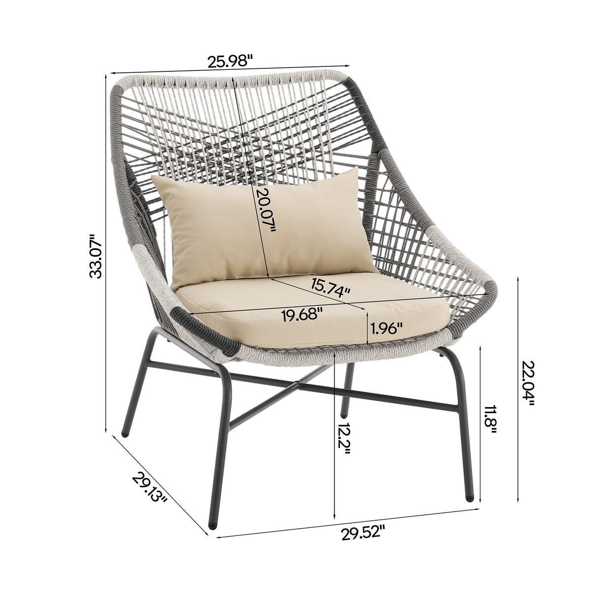Ashland 3-Piece Patio Conversation Set with Foot Ottomans in Cream by Manhattan Comfort at Eve Furniture