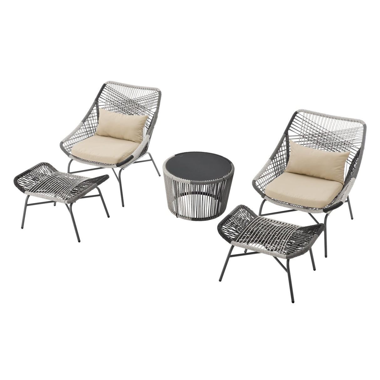 Ashland 3-Piece Patio Conversation Set with Foot Ottomans in Cream by Manhattan Comfort at Eve Furniture