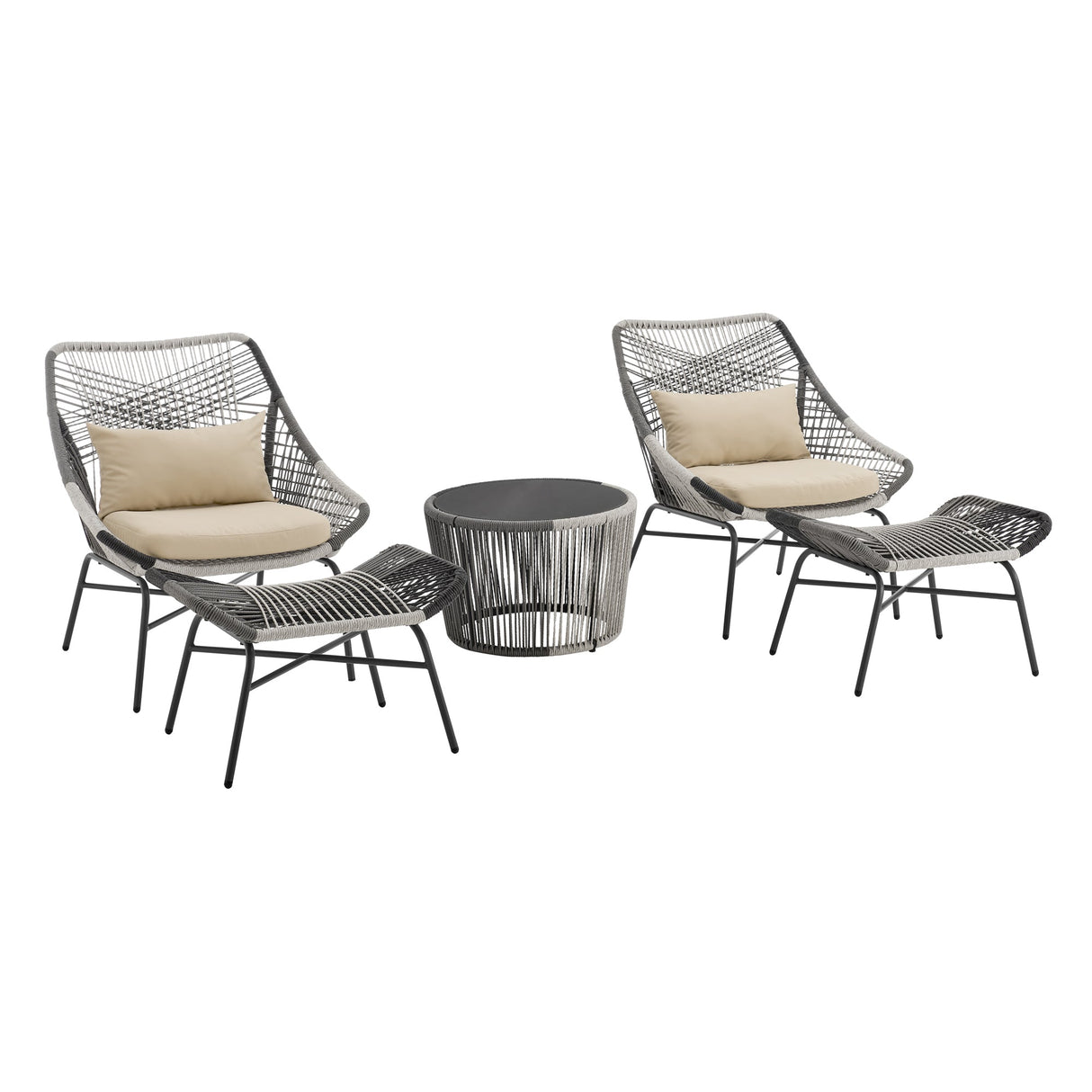 Ashland 3-Piece Patio Conversation Set with Foot Ottomans in Cream by Manhattan Comfort at Eve Furniture