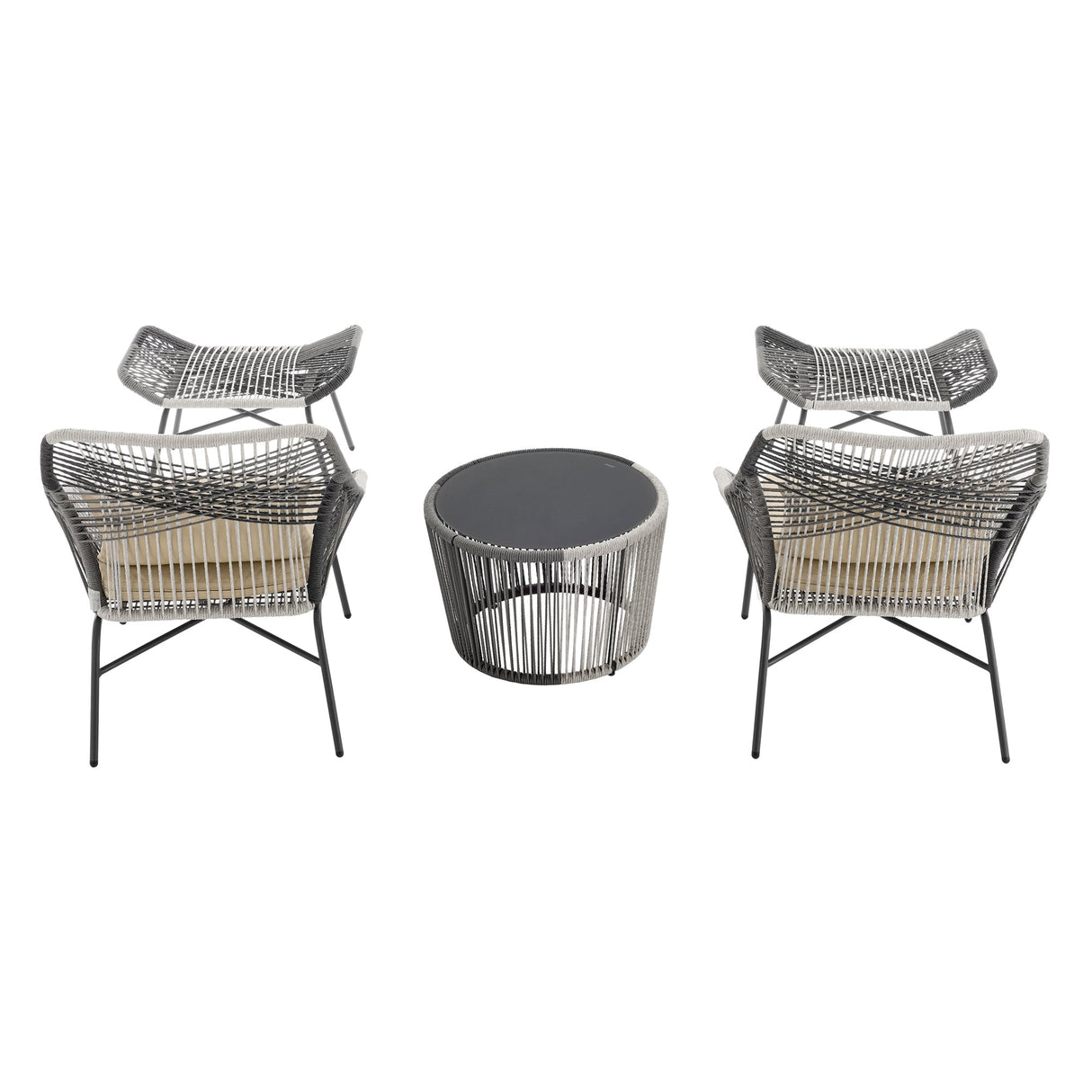 Ashland 3-Piece Patio Conversation Set with Foot Ottomans in Cream by Manhattan Comfort at Eve Furniture