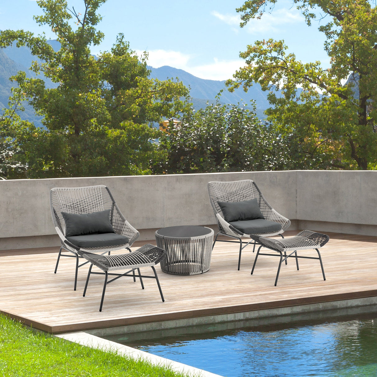 Ashland 3-Piece Patio Conversation Set with Foot Ottomans in Grey by Manhattan Comfort at Eve Furniture