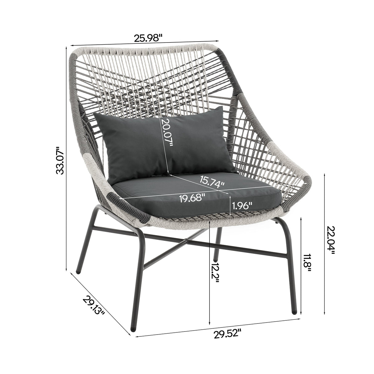 Ashland 3-Piece Patio Conversation Set with Foot Ottomans in Grey by Manhattan Comfort at Eve Furniture