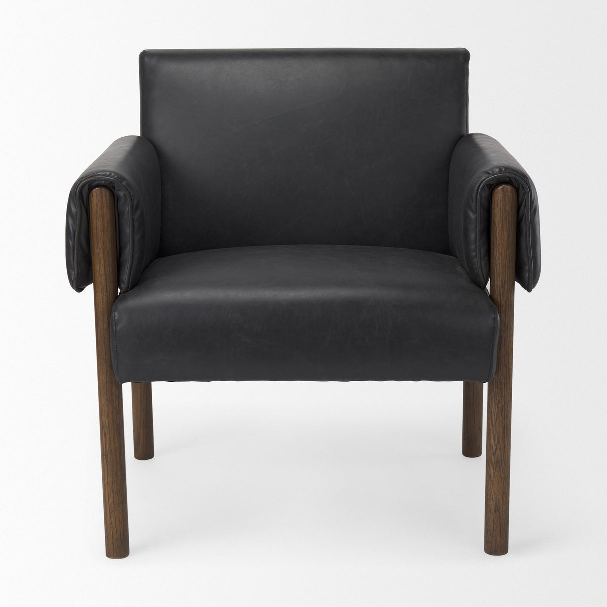 Ashton Black Vegan Leather w/ Dark Brown Wood Accent Chair by Mercana at Eve Furniture