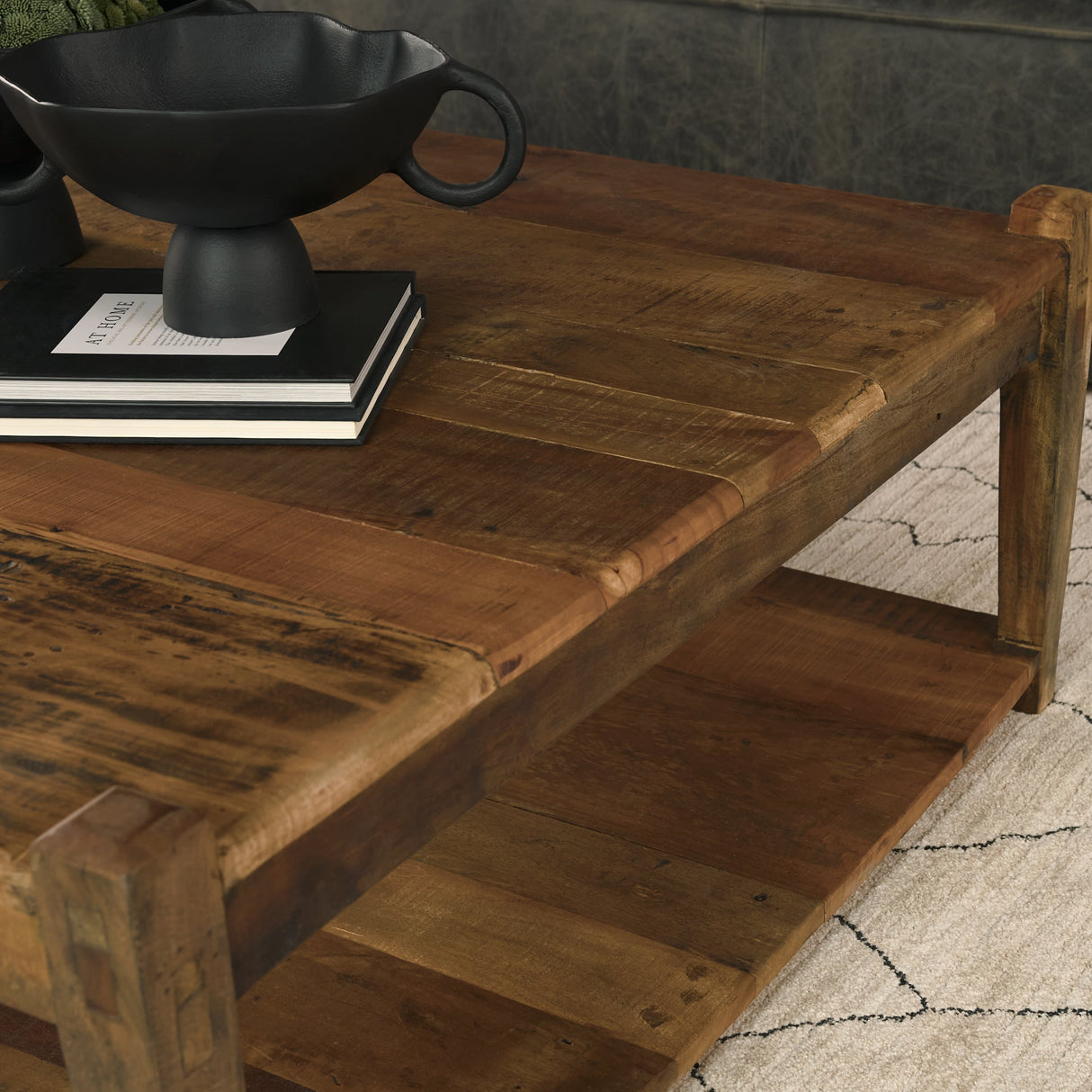 Ashwick Dark Brown Reclaimed Wood Square Coffee Table by Mercana at Eve Furniture