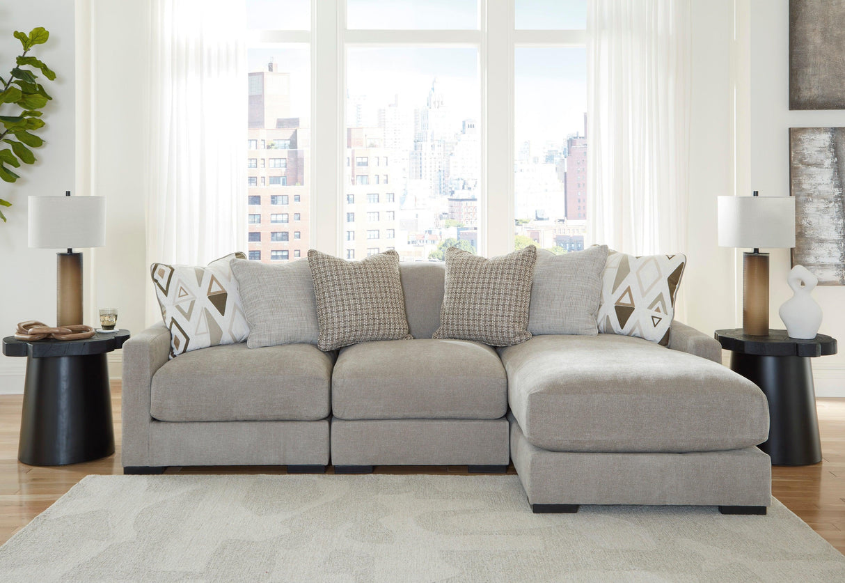 Aslan Court Pebble 3-Piece Right Arm Facing (RAF) Chaise Sectional by Ashley at Eve Furniture