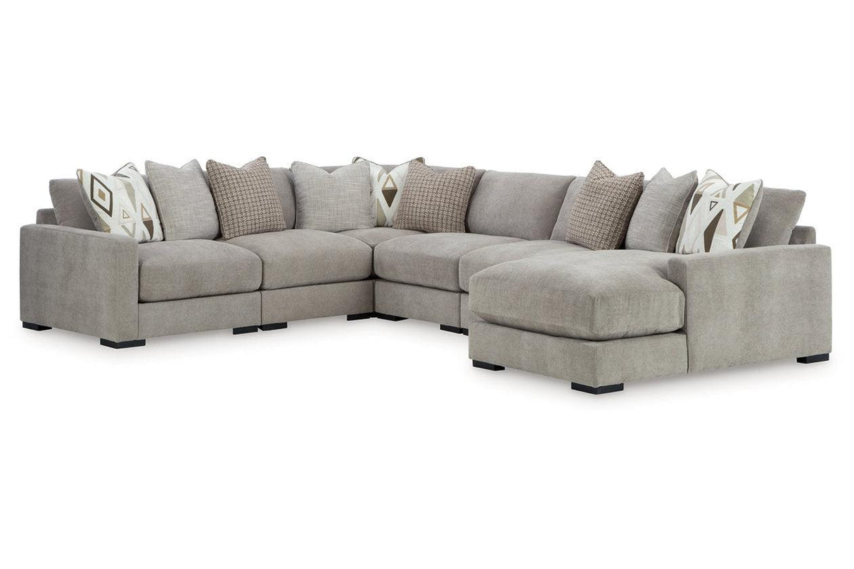 Aslan Court Pebble 6-Piece Right Arm Facing (RAF) Chaise Sectional by Ashley at Eve Furniture