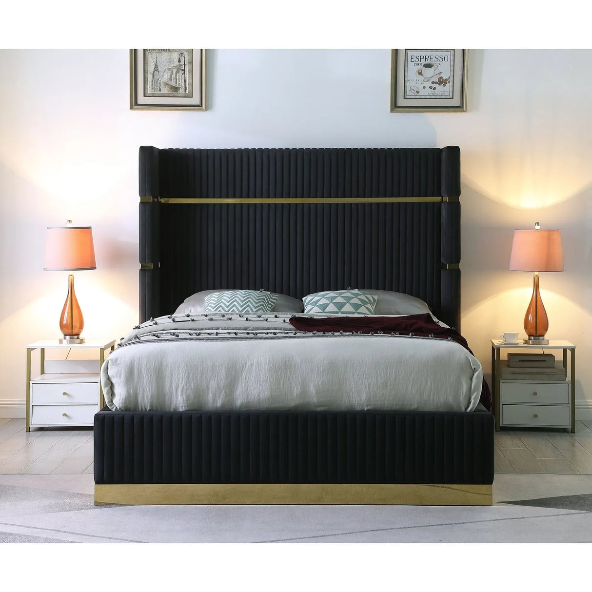 Aspen Black Velvet King Platform Bed by New Era Innovations at Eve Furniture