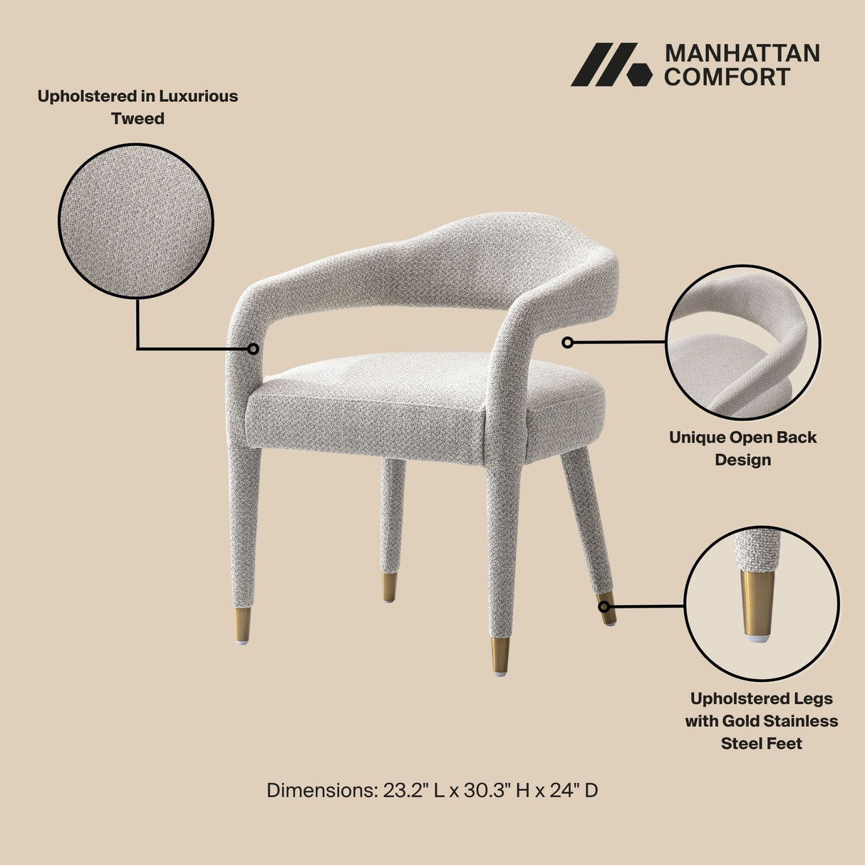 Aspen Dining Armchair in Silver Lining by Manhattan Comfort at Eve Furniture