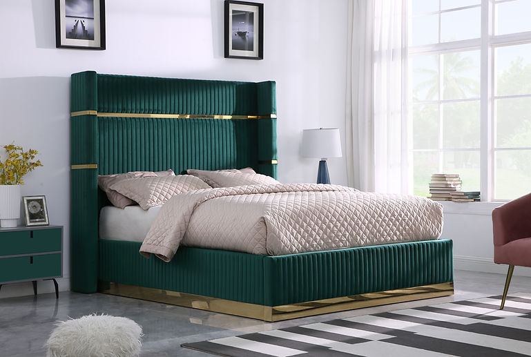 Aspen Green Velvet King Platform Bed by New Era Innovations at Eve Furniture