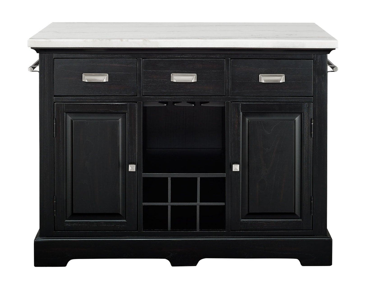 Aspen Ebony/White Marble Top Kitchen Island Set by Steve Silver at Eve Furniture